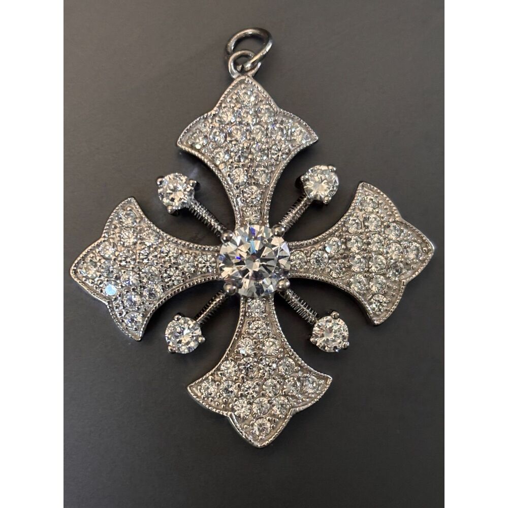 Joseph Esposito Sterling Silver CZ Maltese Cross Pendant